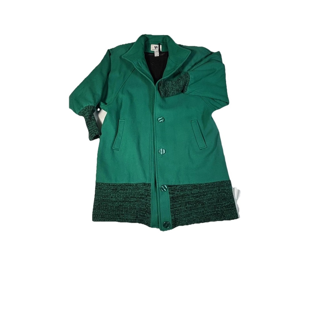 Vintage‎ Jane Irwill Coat Womens Large Green Wool Knit Cuffs Hem 60s Mod